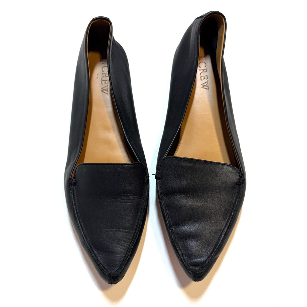 J. Crew Black Leather Edie Pointed Toe Loafer Flats Women’s Size 6.5 Preppy Chic